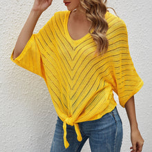 Load image into Gallery viewer, Autumn Women Striped Sweater Short Batwing Sleeve V-neck Knitted Sweater Casual Pullover Jumpers 2021 New Female Tops Shirts Tee