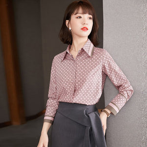 Autumn Women's Blouse New Top Long Sleeve Polo Shirt High-end Fashion Casual Loose Girl Printing Satin