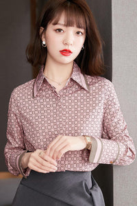 Autumn Women's Blouse New Top Long Sleeve Polo Shirt High-end Fashion Casual Loose Girl Printing Satin