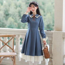 Load image into Gallery viewer, Autumn Women&#39;s Clothing Dress Sweet Retro Long-sleeved Bow Cute Lapel Solid Color Simple French Dress Red Vestidos de mujer