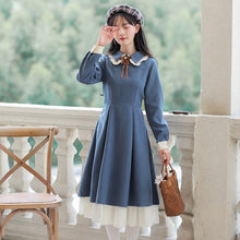 Load image into Gallery viewer, Autumn Women&#39;s Clothing Dress Sweet Retro Long-sleeved Bow Cute Lapel Solid Color Simple French Dress Red Vestidos de mujer