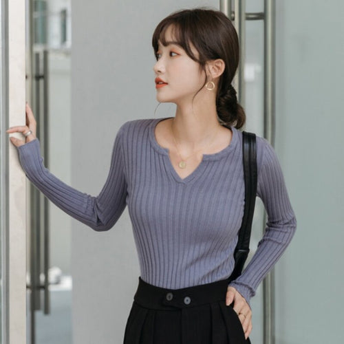 Autumn and Winter Bottoming Shirt is Built With slim Slimming V-neck Blouse Women's Long-sleeved Sexy Knit Sweater Trend Tops