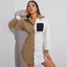 Load image into Gallery viewer, Autumn and Winter Women&#39;s Long-sleeved Chiffon Tops Mujer Shirt New Women&#39;s Waist Contrast Color Stitching Jacket Pocket