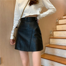 Load image into Gallery viewer, Autumn and winter Korean version 2021 new high waist slimming PU leather all-match zipper short skirt half-length skirt female