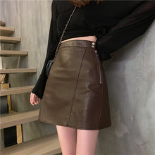 Load image into Gallery viewer, Autumn and winter Korean version 2021 new high waist slimming PU leather all-match zipper short skirt half-length skirt female