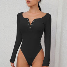Load image into Gallery viewer, Autumn winter sexy black bodysuits skinny buttons long sleeve bodysuit women shirt 2020 fashion body mujer jumpsuits