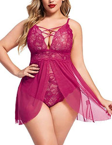 Avidlove Plus Size Babydoll Womens Snap Crotch Lingerie V Neck Lace Nighty Mesh Sleepwear Sexy Lingerie for Women Erotic  L-5XL