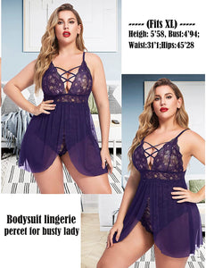 Avidlove Plus Size Babydoll Womens Snap Crotch Lingerie V Neck Lace Nighty Mesh Sleepwear Sexy Lingerie for Women Erotic  L-5XL