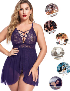 Avidlove Plus Size Babydoll Womens Snap Crotch Lingerie V Neck Lace Nighty Mesh Sleepwear Sexy Lingerie for Women Erotic  L-5XL