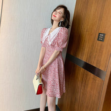 Load image into Gallery viewer, Awarose Floral Print Lace Lapel Puff Sleeve Summer Mini Dress 2021 Lady High Waist Casual A-LIne Elegant Vintage Dresses Women