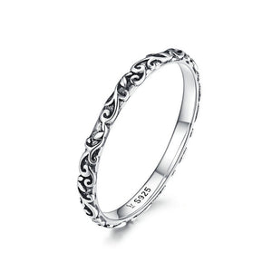 BAMOER Engraved Pattern Ring Real 925 Sterling Silver Black Tibetan Silver Small Finger Rings Unisex Fine Jewelry SCR513