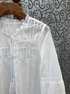 new white blouse women long sleeve hollow out cotton spring summer tops new boho blouse V-neck tassel blouse shirt