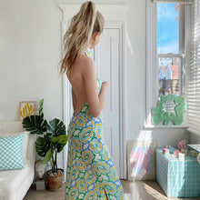 Load image into Gallery viewer, Backless Print Summer Long Dress Women 2021 Green Sundress Beach Sleeveless Vintage Split Halter Neck Maxi Dresses Party Robe