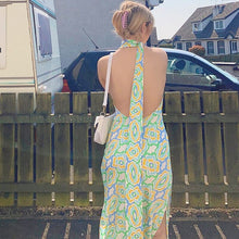Load image into Gallery viewer, Backless Print Summer Long Dress Women 2021 Green Sundress Beach Sleeveless Vintage Split Halter Neck Maxi Dresses Party Robe