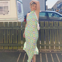 Load image into Gallery viewer, Backless Print Summer Long Dress Women 2021 Green Sundress Beach Sleeveless Vintage Split Halter Neck Maxi Dresses Party Robe