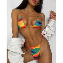 Load image into Gallery viewer, Bandage Micro Thong Bikinis Sexy Bathing Suits Patchwork Print Swimsuit Women Swimwear Halter Bikini Set Mujer Maillot Biquini