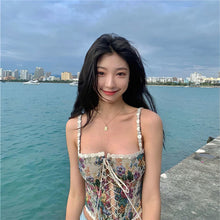 Load image into Gallery viewer, Beach Summer Boho Floral Crop Top Women Print Backless Sexy Vintage Bustiers Crop Korean Chic Casual High Street Halter Top 2021