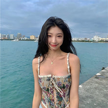 Load image into Gallery viewer, Beach Summer Boho Floral Crop Top Women Print Backless Sexy Vintage Bustiers Crop Korean Chic Casual High Street Halter Top 2021