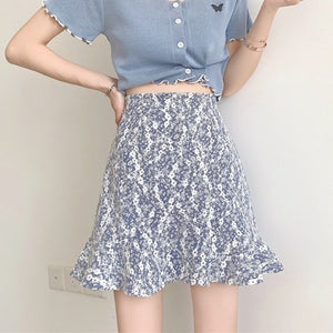 Beach Summer Floral Fishtail Mini Skirts Women A-line Slim Print Elegant Korean Clothing Designer Street Fashion Skirts 2021 New