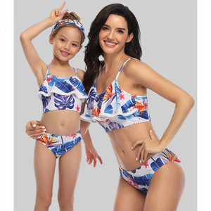 Beachwear 2021 Split Print Parent-Child Swimsuit Ruffled Bikinis Set  Mother And Daughter Swimwear Sexy Bathing Suit Family Look