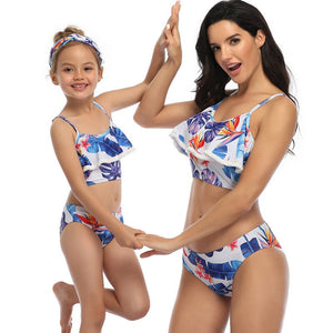 Beachwear 2021 Split Print Parent-Child Swimsuit Ruffled Bikinis Set  Mother And Daughter Swimwear Sexy Bathing Suit Family Look