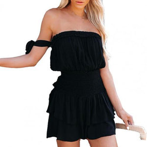 Beachwear Holiday Mini Dress Women 2021 Summer New Arrivals Waist Fashion Ruffled Off-The-Shoulder And Chest-Wrapped Short Dress