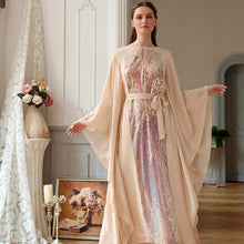 Load image into Gallery viewer, Beige Yellow Colorful Butterfly Sleeve Dress Middle Eastern Fashion Women&#39;s Robe Arab Hui Ethnicity Ramadan Dress Muslim Clothes