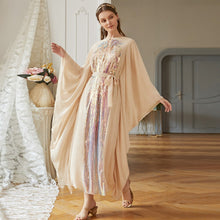Load image into Gallery viewer, Beige Yellow Colorful Butterfly Sleeve Dress Middle Eastern Fashion Women&#39;s Robe Arab Hui Ethnicity Ramadan Dress Muslim Clothes
