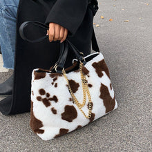Load image into Gallery viewer, Big Flower Pattern Warm Plush Faux Fur Fluffy Shoulder Bag FOR Women 2021 Winter Female Luxury Designer Shoulder Bags Handbags