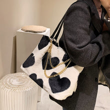 Load image into Gallery viewer, Big Flower Pattern Warm Plush Faux Fur Fluffy Shoulder Bag FOR Women 2021 Winter Female Luxury Designer Shoulder Bags Handbags