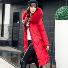 Load image into Gallery viewer, Big Fur Winter Coat Thickened Parka Women Stitching Slim Long Winter Coat Down Cotton Ladies Down Parka Down Jacket Women