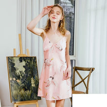 Load image into Gallery viewer, Big size Printed Night Dress 3XL V-neck Women Nightgown Sexy Hot Erotic Sleepwear Silk Clothing Lingerie Plus Size Femme Elegant