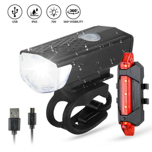 Bike Bicycle Light USB LED Rechargeable Set Mountain Cycle Front Back Headlight Lamp Flashlight