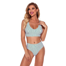 Load image into Gallery viewer, Bikini 2021 Closed Swimsuit Striped Solid Color Beachwear Bandeau Bathing Suit U Neck Strapless