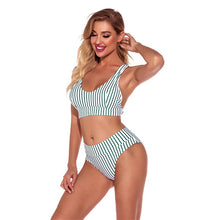 Load image into Gallery viewer, Bikini 2021 Closed Swimsuit Striped Solid Color Beachwear Bandeau Bathing Suit U Neck Strapless