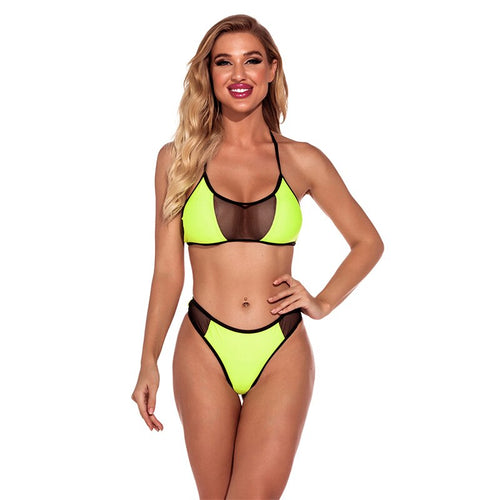 Bikini Bandeau Swimsuits Bathing Suit Women Push Up Fluorescence Sling Hanging Neck Sexy Strapless