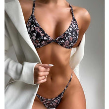 Load image into Gallery viewer, Bikini Floral Swimwear Women Biquini Print Bikini Set Bathing Suit Women Swimsuit Low Waist Black Bikinis 2 piece set women