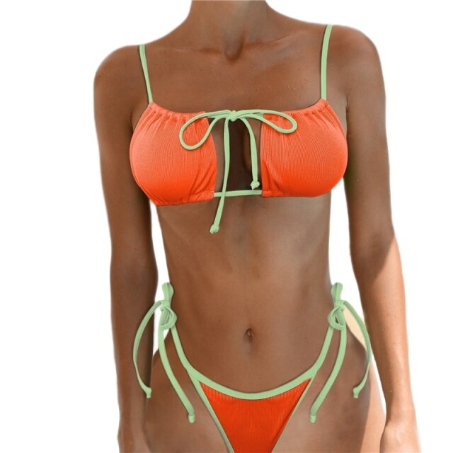 Bikini Swimsuit Beachwear Swimsuit Separate High Waist Bikini Solid Color Thin Sling Backless Conservative