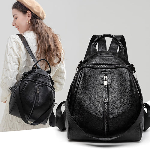 Black Backpack for Women Genuine Leather Cowhide Bagback Girl Commuter Bags Small Cute Travel Bag 2023 New Fashion Design Luxury