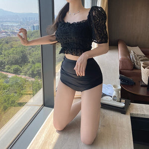 Black Bikini Set Women Push Up Padded  Swimwear Short Sleeve Swimsuit Summer Beach Wear High Waist Biquinis 2021 Hot Sale
