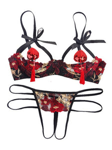 Black Eyelash Lace Women Underwear Temptation Thin Open Bra Panties Intimates Embroidery Bralette Panty Lingerie Sets
