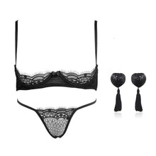 Load image into Gallery viewer, Black Eyelash Lace Women Underwear Temptation Thin Open Bra Panties Intimates Embroidery Bralette Panty Lingerie Sets