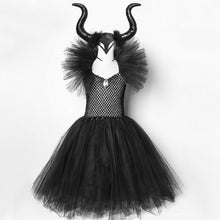 Load image into Gallery viewer, Black Maleficent Devil Halloween Costumes Kids Girls Tutu Dress Ankel Length Dresses Devil Costume Cosplay Outfits Horns Wings
