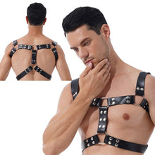 Load image into Gallery viewer, Black Men Body Chest Faux Leather Harness Belt O Ring Rivet Adjustable Straps Clubwear Rock Music Concert Stage Show Accessories