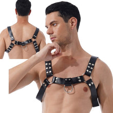 Load image into Gallery viewer, Black Men Body Chest Faux Leather Harness Belt O Ring Rivet Adjustable Straps Clubwear Rock Music Concert Stage Show Accessories