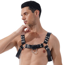 Load image into Gallery viewer, Black Men Body Chest Faux Leather Harness Belt O Ring Rivet Adjustable Straps Clubwear Rock Music Concert Stage Show Accessories