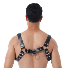 Load image into Gallery viewer, Black Men Body Chest Faux Leather Harness Belt O Ring Rivet Adjustable Straps Clubwear Rock Music Concert Stage Show Accessories
