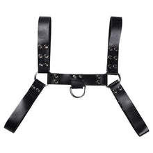Load image into Gallery viewer, Black Men Body Chest Faux Leather Harness Belt O Ring Rivet Adjustable Straps Clubwear Rock Music Concert Stage Show Accessories