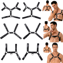 Load image into Gallery viewer, Black Men Body Chest Faux Leather Harness Belt O Ring Rivet Adjustable Straps Clubwear Rock Music Concert Stage Show Accessories