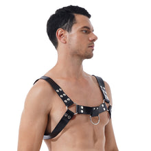 Load image into Gallery viewer, Black Men Body Chest Faux Leather Harness Belt O Ring Rivet Adjustable Straps Clubwear Rock Music Concert Stage Show Accessories